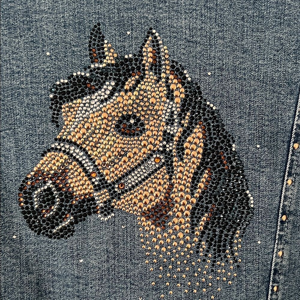 Like New! Christine Alexander Swarovski Embellished Horse Denim Jacket in Size S